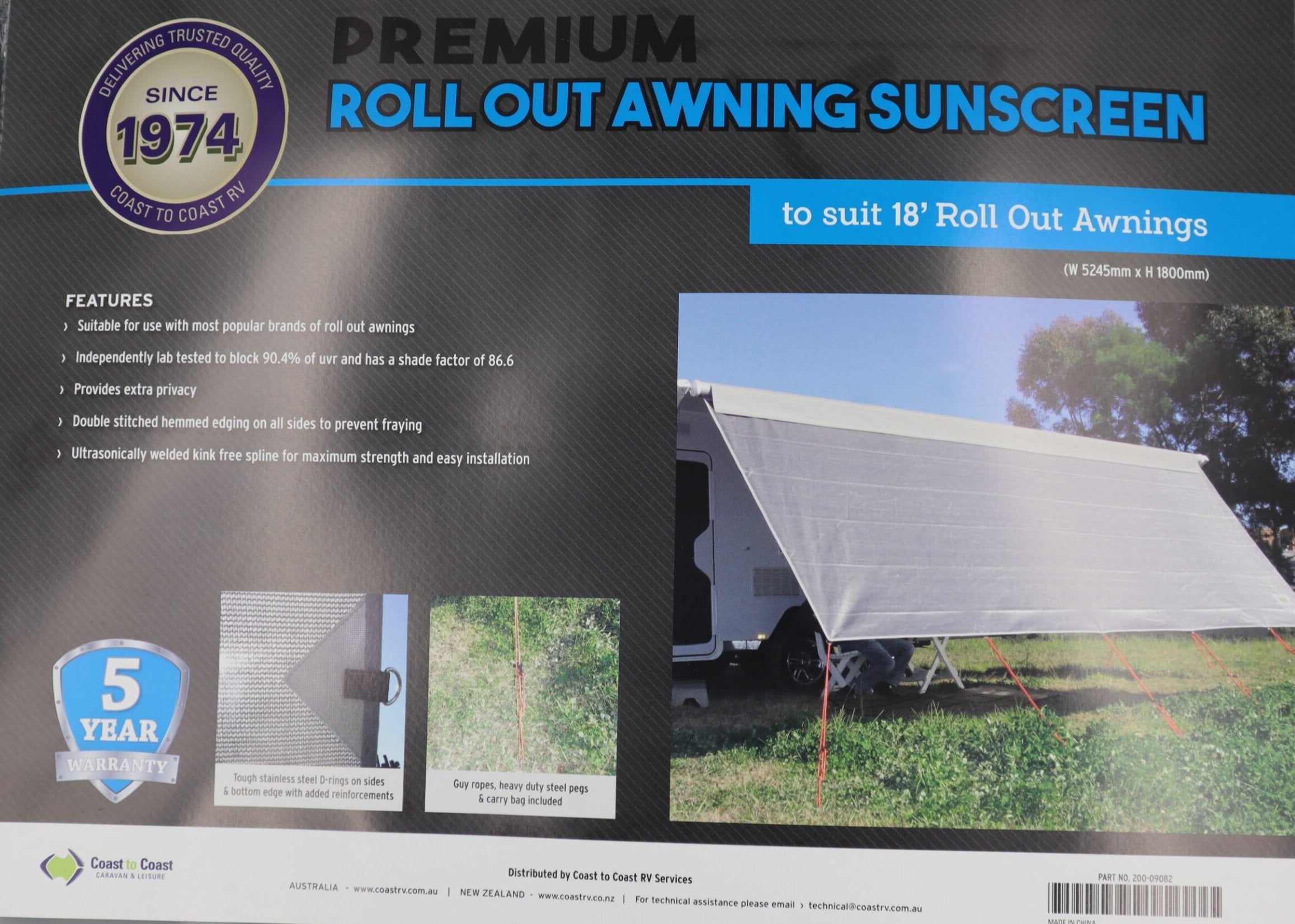 Coast V2 Sunscreen W5245mmxH1800mm T/S 18' CF Awning.
