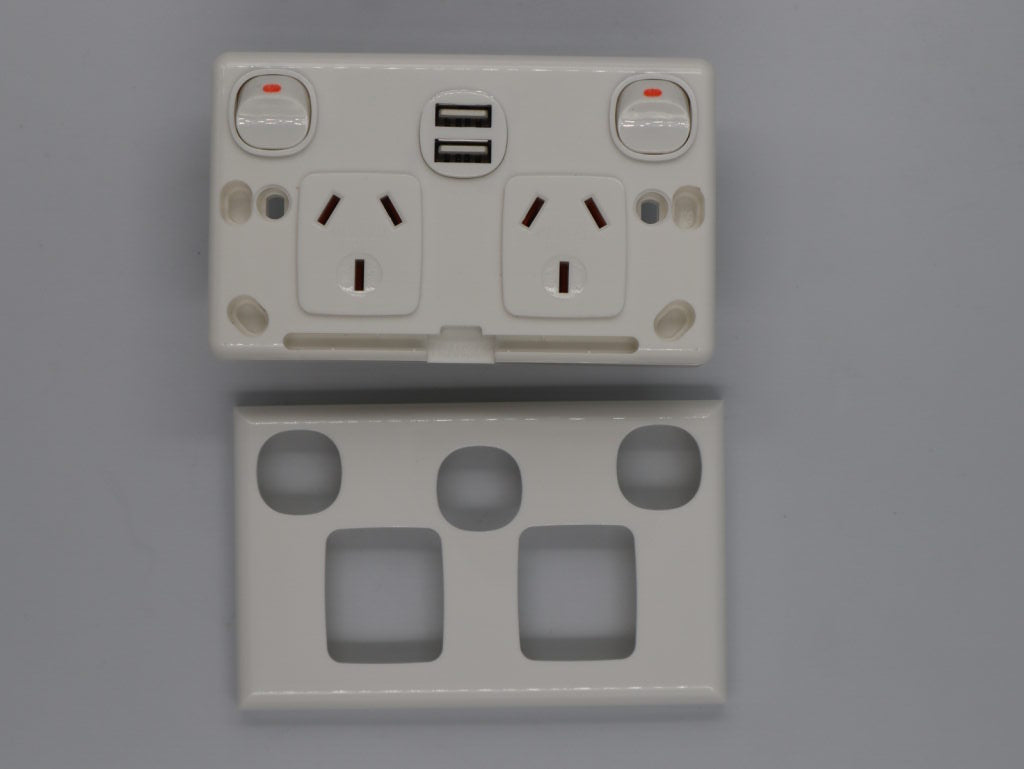 Power Point Double Pole 10a With Dual Usb Charger.C/W Cover Plate. P2d/ Usb