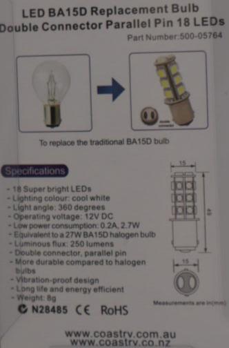 LED 1157 BA15D Replacement Bulb. Double Contact. Cool White. 0312213C
