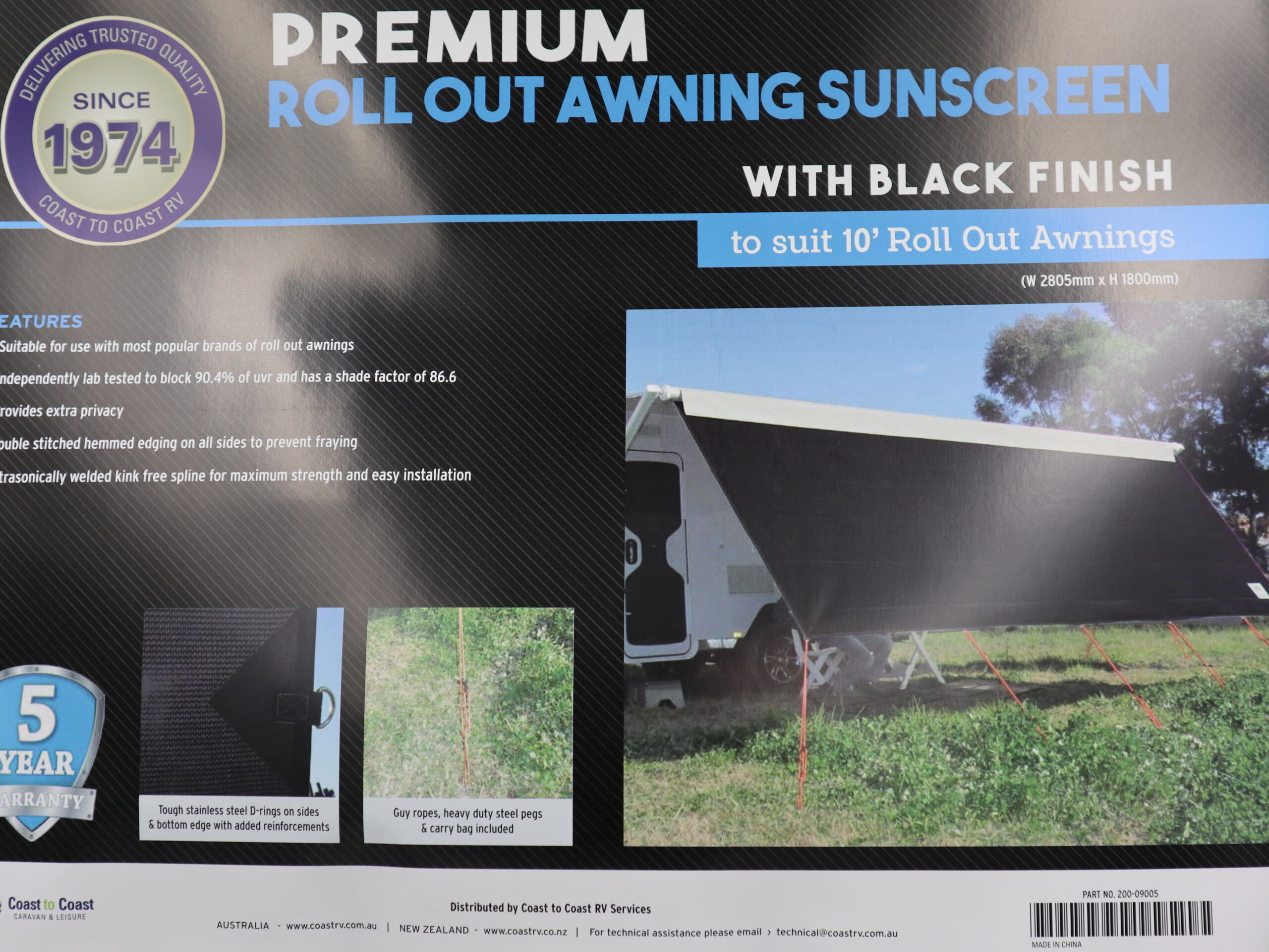 Coast V2 Black Sunscreen W2805mmxH1800mm T/S 10' CF Awning.