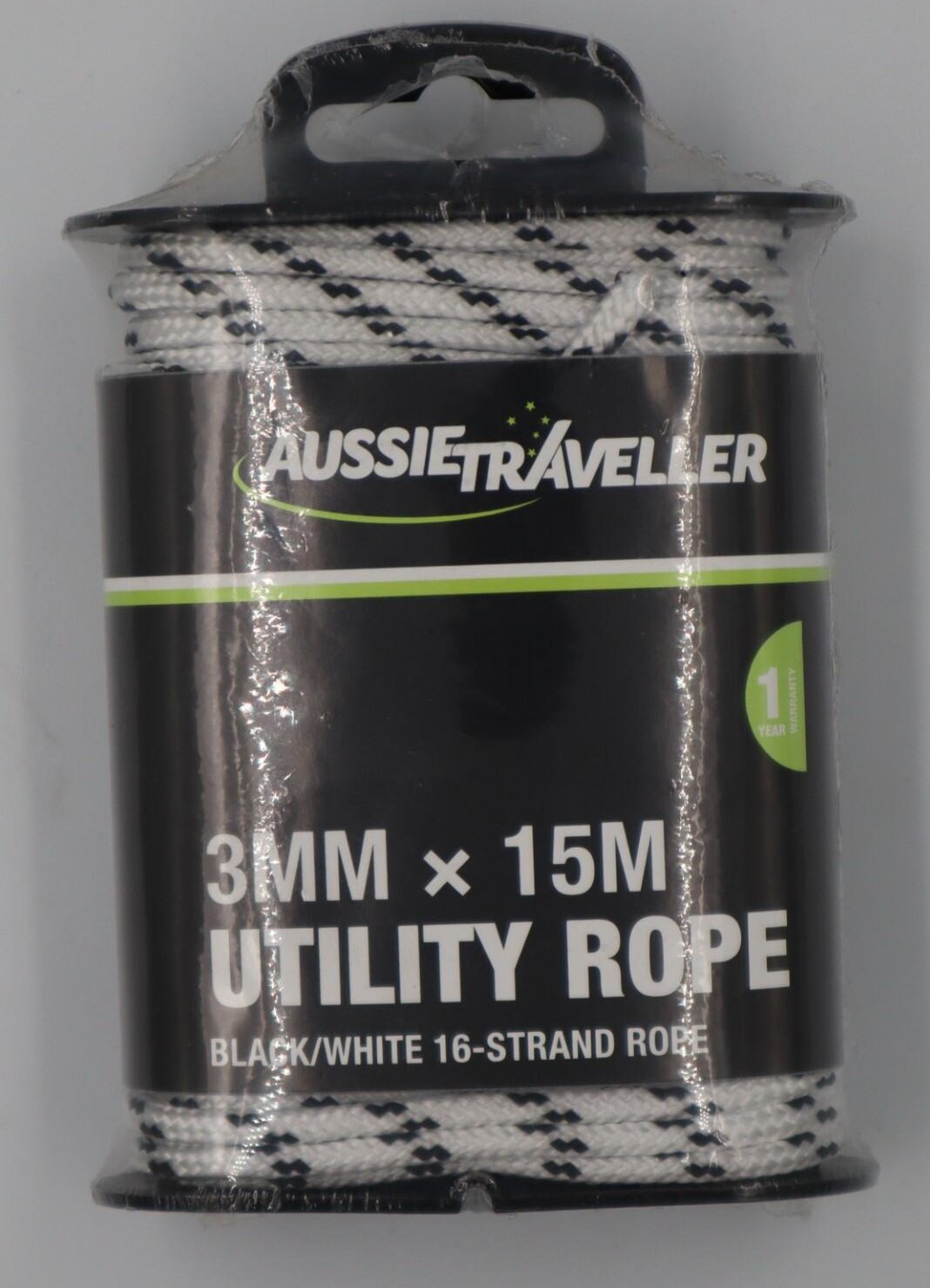 Utility Rope 3mm x 15m Black/White 120Kgs ATRV