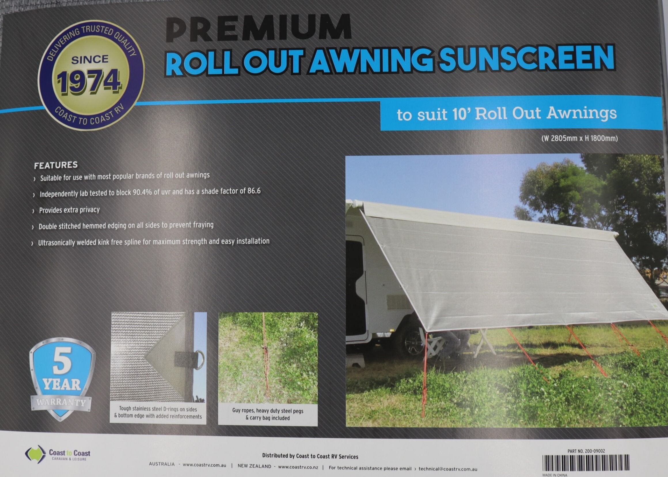Coast V2 Sunscreen W2805mmxH1800mm T/S 10' CF Awning.