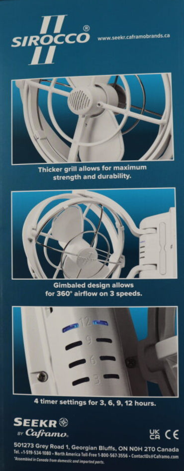Caframo Sirocco II 12/24V White 7 Gimbal Fan w/ 3 Speed. 7010CAWBX