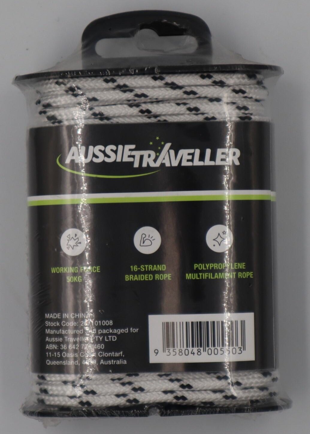 Utility Rope 3mm x 15m Black/White 120Kgs ATRV