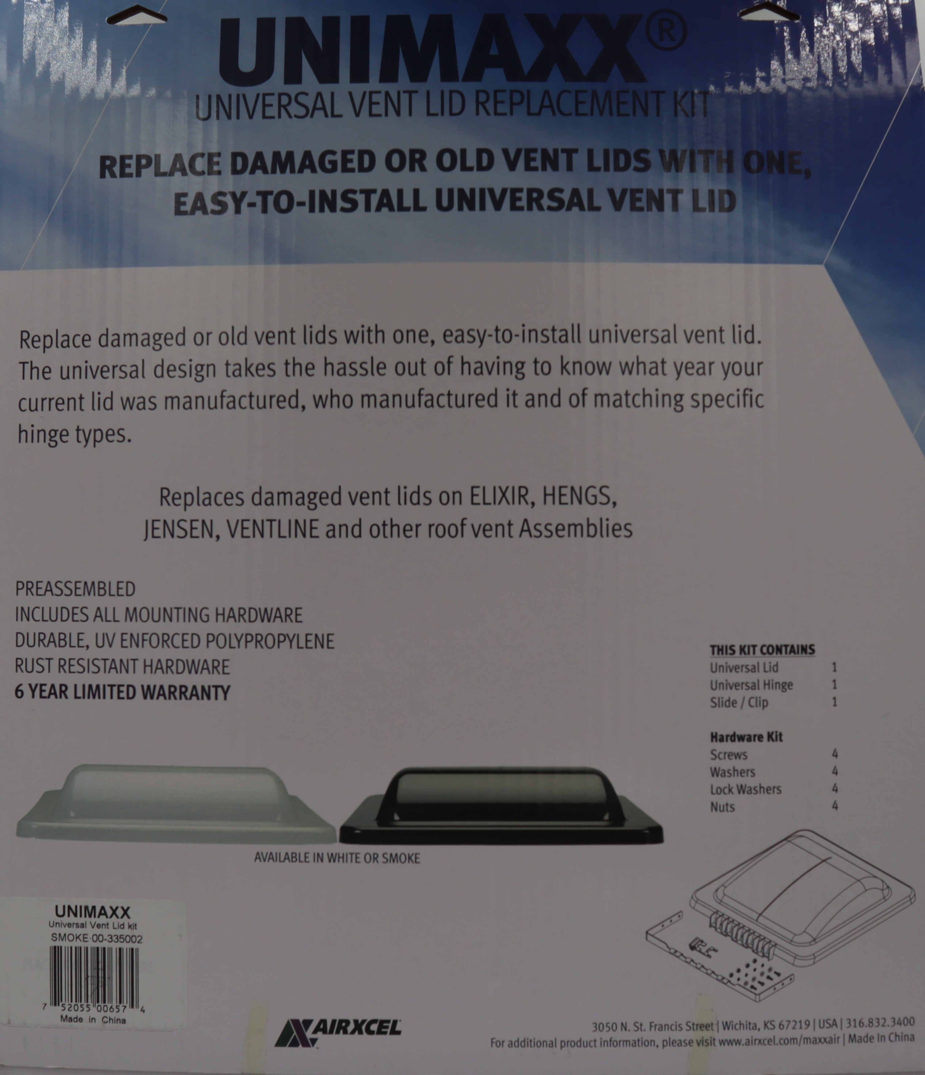 Unimaxx Universal Vent Lid Replacement Kit Smoke. : 00-335002