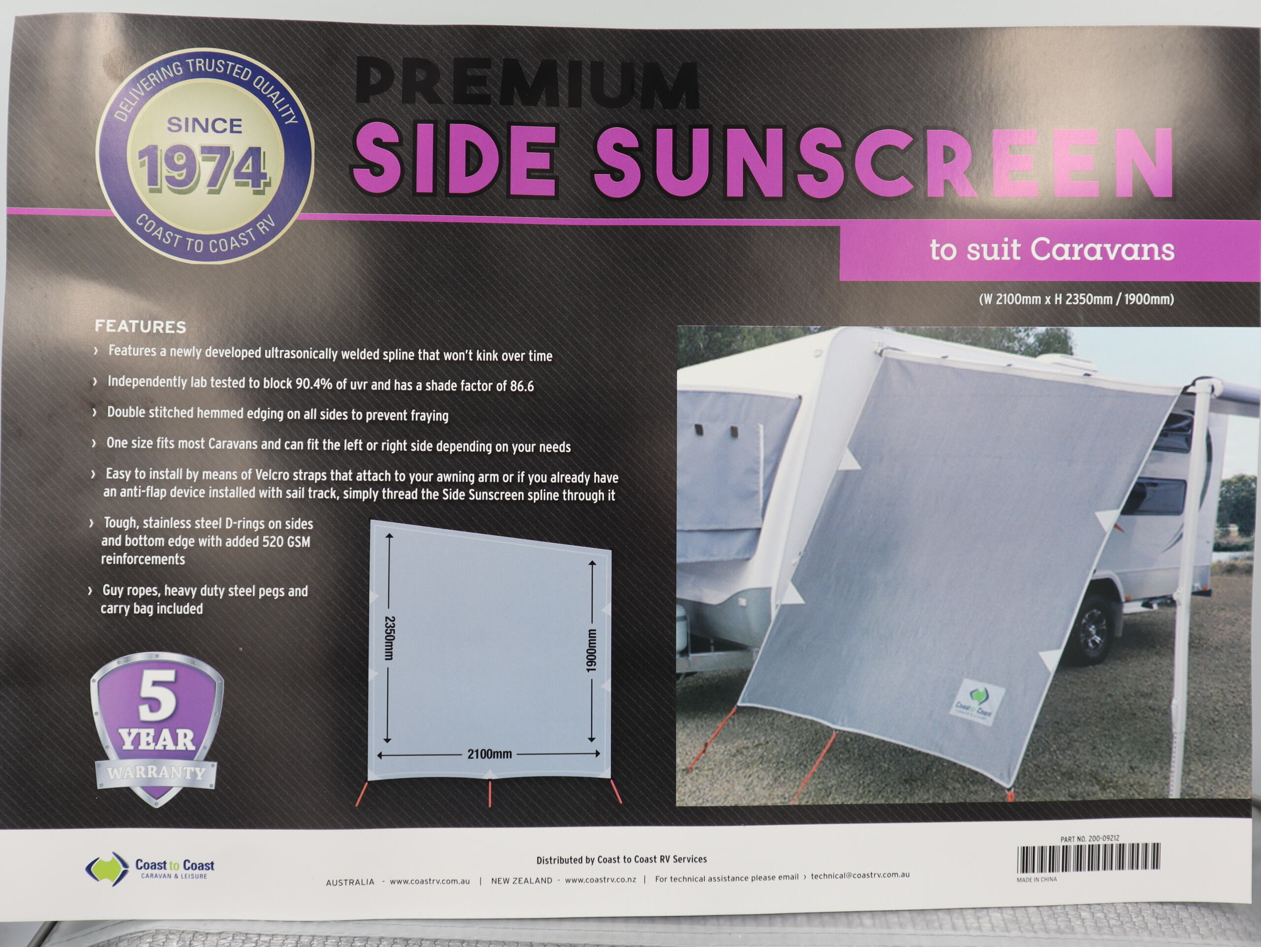 Coast V2 Sunscreen Side Wall for Full Van.