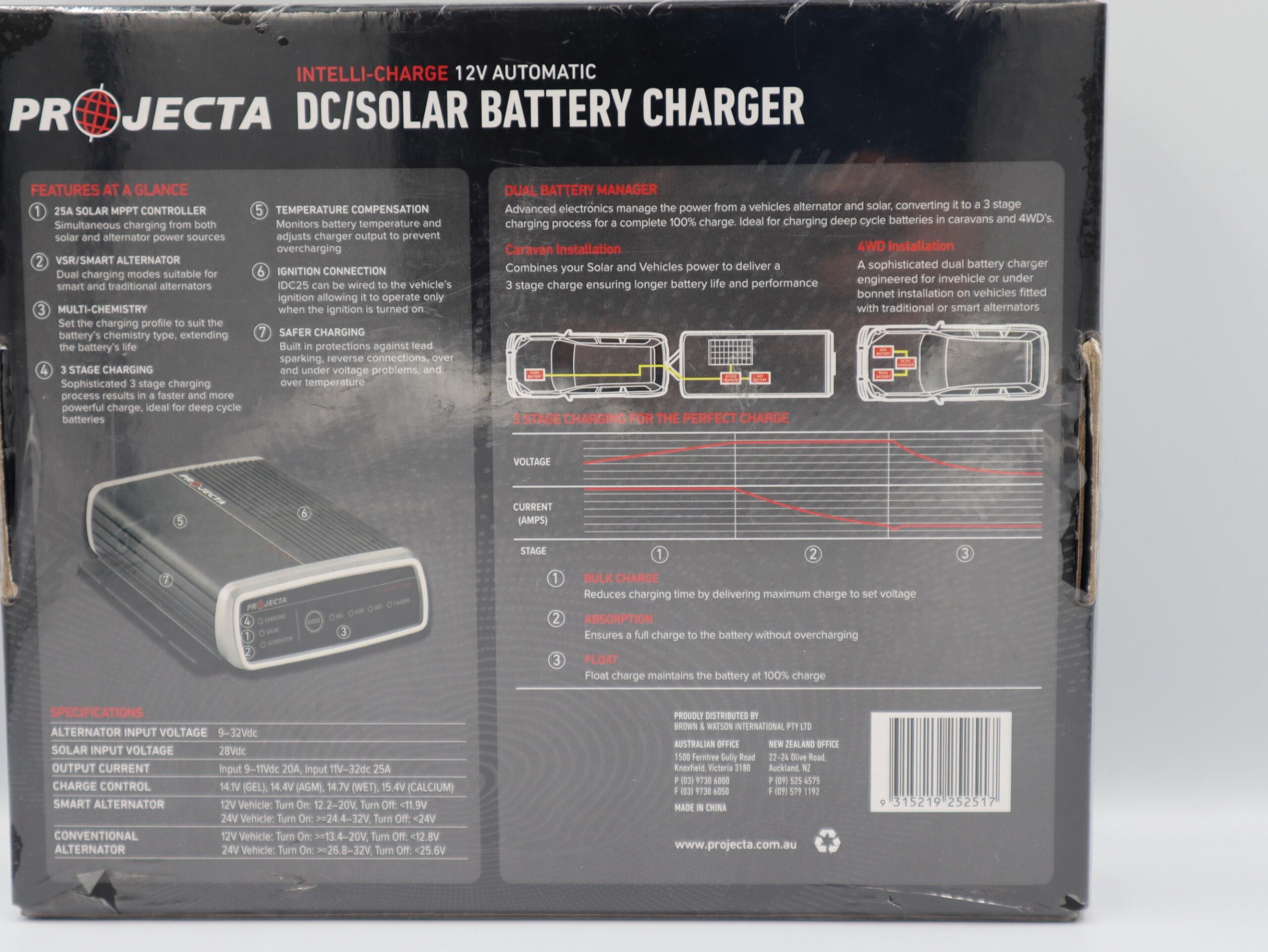 PROJECTA DC/SOLAR BATTERY CHARGER - 3STAGE - 25AMP