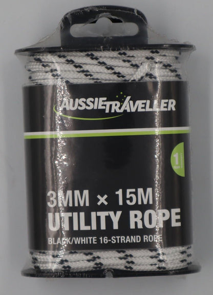 Utility Rope 3mm x 15m Black/White 120Kgs ATRV