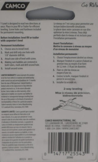 Camco Plastic 2-Way Tee Bubble Level
