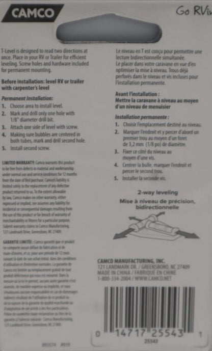 Camco Plastic 2-Way Tee Bubble Level