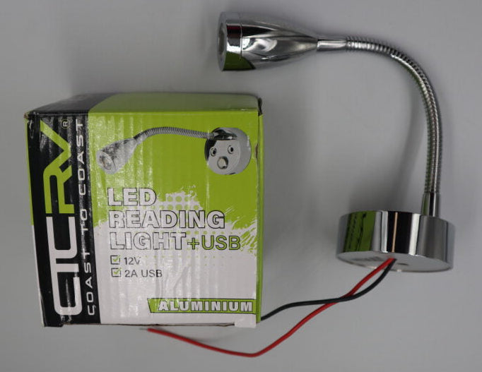 COAST RV 12V LED ALUMINIUM Reading Light with 2A USB.