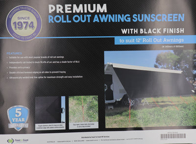 Coast V2 Black Sunscreen W3415mmxH1800mm T/S 12' CF Awning.