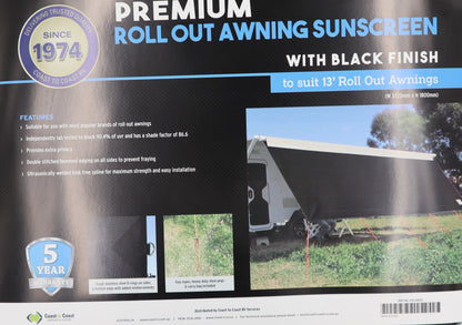 Coast V2 Black Sunscreen W3720mmxH1800mm T/S 13' CF Awning.