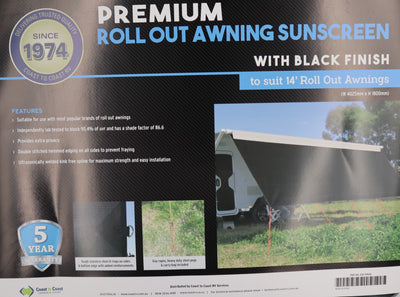 Coast V2 Black Sunscreen W4025mmxH1800mm T/S 14' CF Awning.