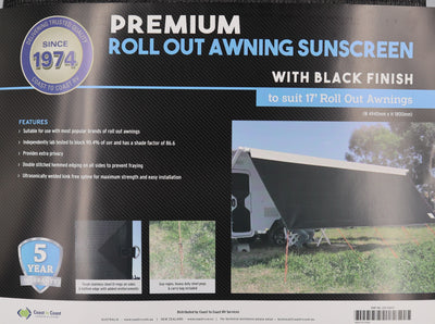 Coast V2 Black Sunscreen W4940mmxH1800mm T/S 17' CF Awning.