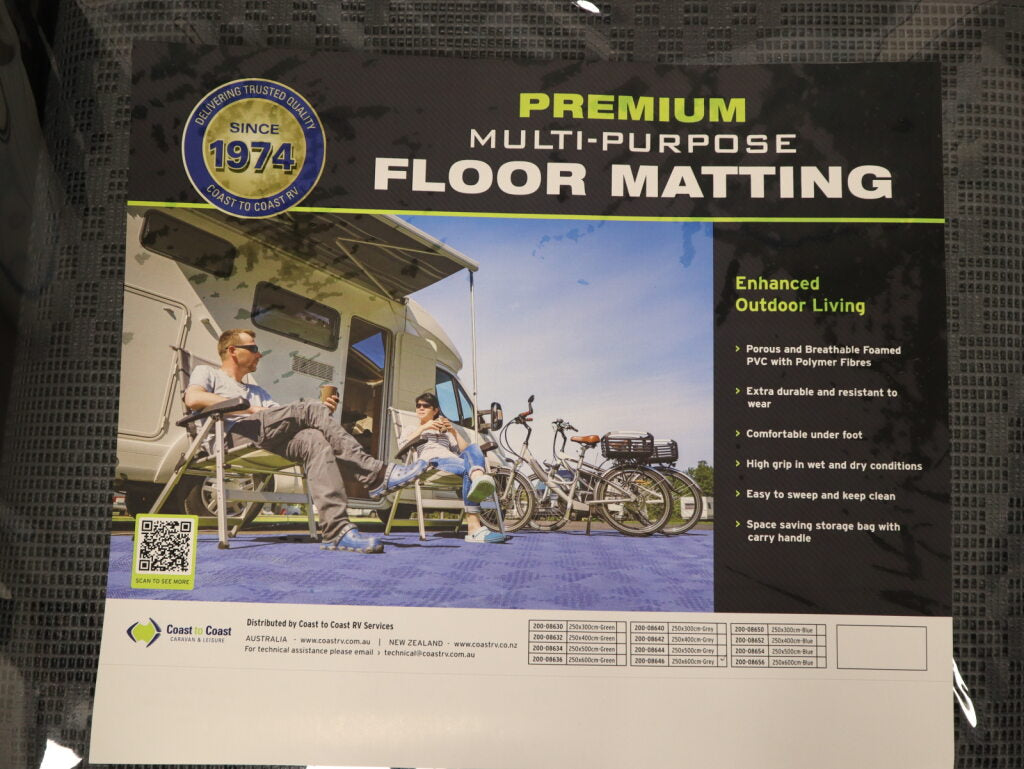 Coast Premium Multi-Purpose Floor Mat Grey 250cm x 600cm C/W Carry Bag.
